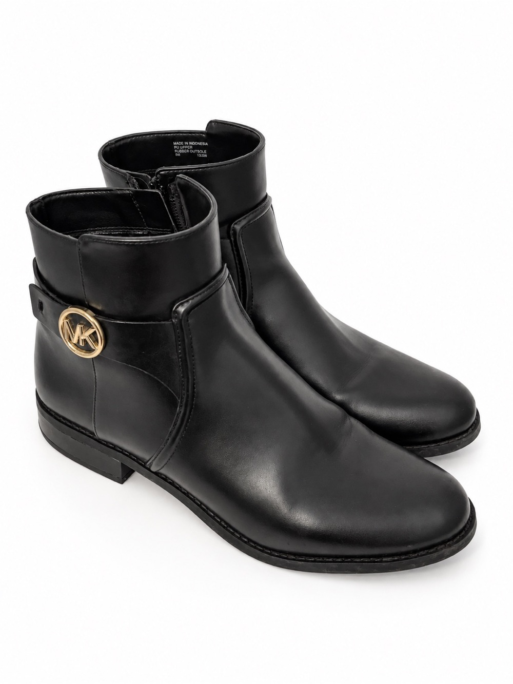 Michael Kors Black Leather Ankle Booties with Gold MK Emblem